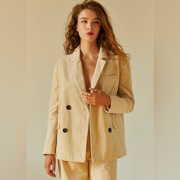 Pierre Corduroy Double Breasted Blazer by Crescent in Tan - Picture 1 of 6